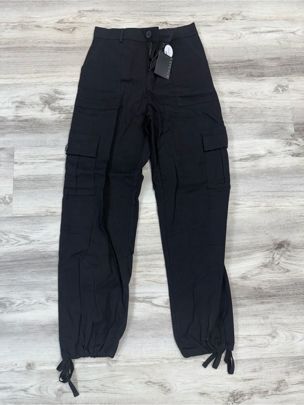 Black Cargo Drawstring Ankle Pants